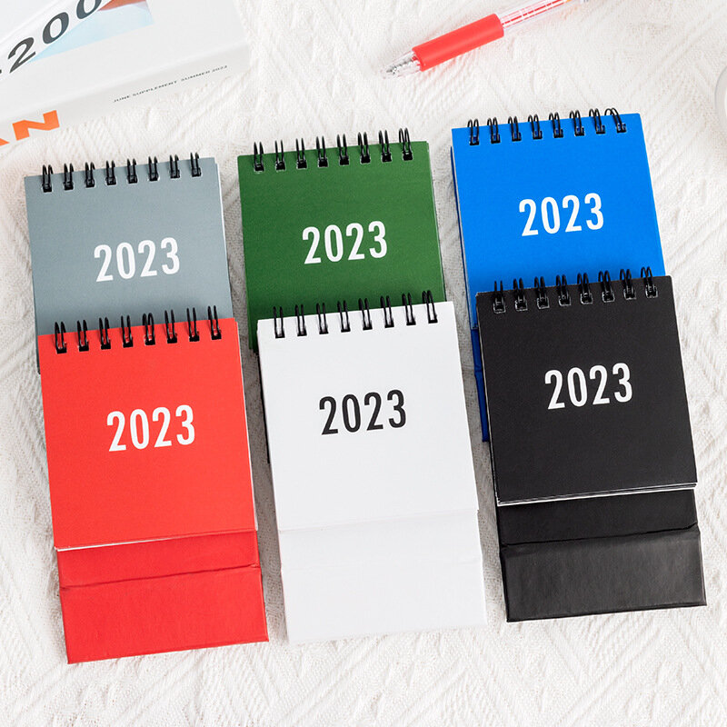 Kalender 2023 halus sederhana untuk meja, perlengkapan kantor sekolah buku kalender koil catatan meja Mini menyegarkan
