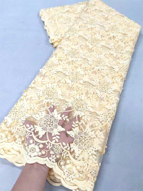 Высококачественная африканская Дамасская ткань 2024, 5 ярдов, французское кружево, ткань для женского вечернего платья, пошив портных