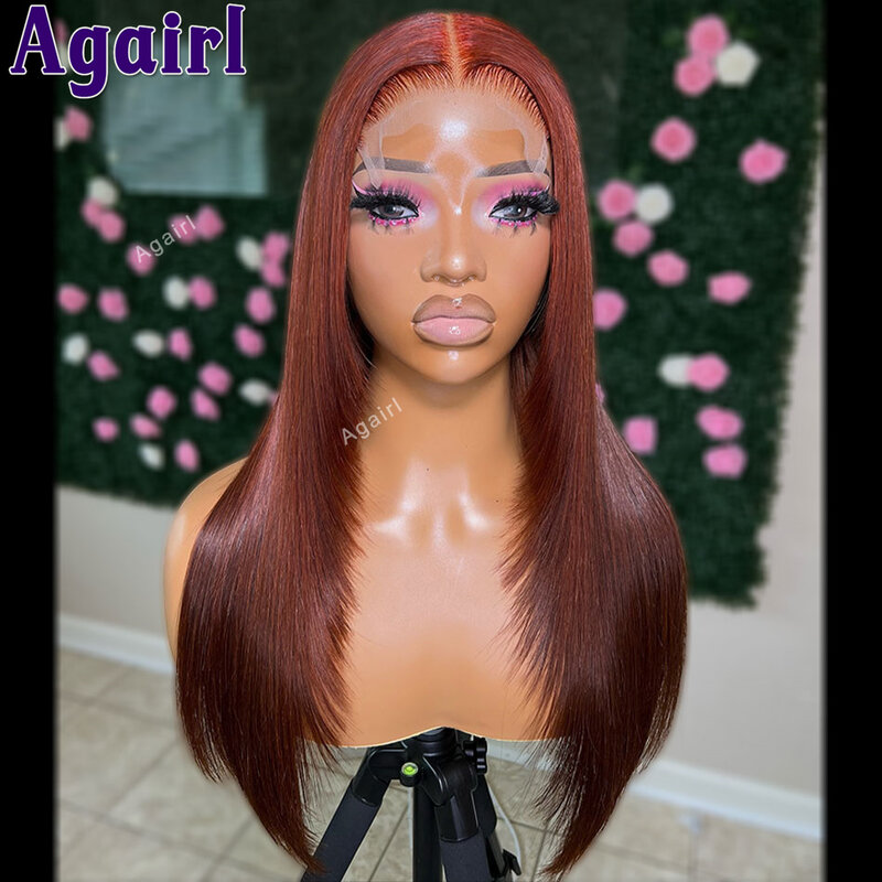 Reddish Brown Transparent 13X6 13X4 Lace Frontal Straight Wig Wear To Go Glueless Human Hair Lace Front Wig for Black Women 180%