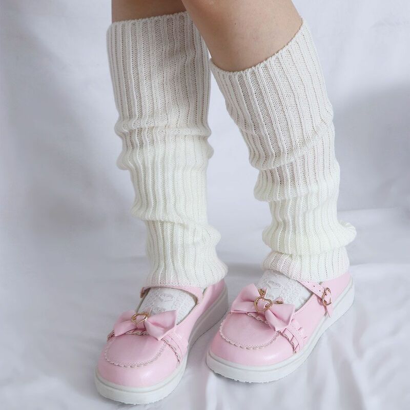 Sweet Lolita malha perna aquecedores, tampa do pé, perna aquecedores, bola de lã, meias quentes, outono e inverno