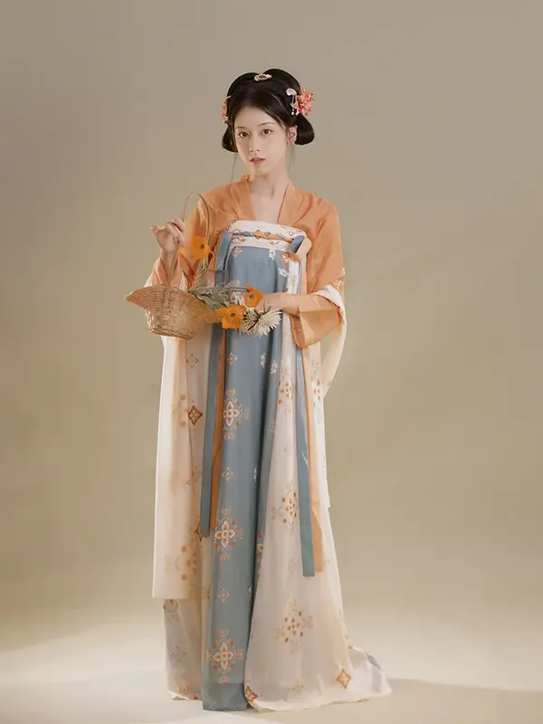 3pc Set Summer Tang Chinese One-piece Chest-length Broken Skirt Print Women Fairy Ancient Clothing Dresses Hanfu Top Skirt Pibo