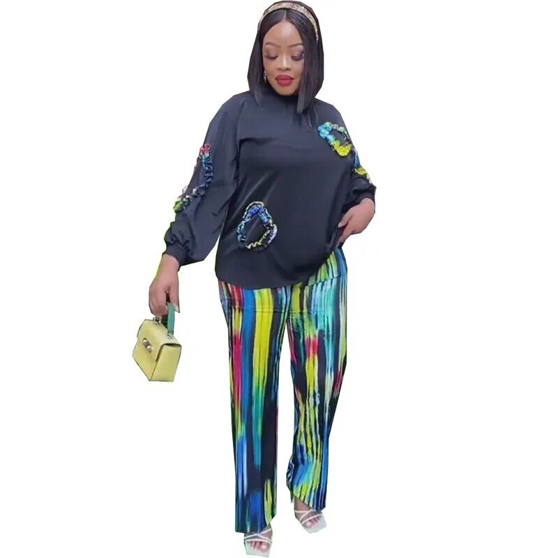 بدلة أفريقية الملابس الأفريقية للنساء 2 قطعة مجموعة النساء Dashiki ربيع الخريف موضة جديدة طويلة الأكمام بلوزات وسراويل دعوى