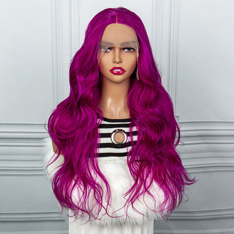 22-дюймовые синтетические волнистые волосы Wigs13X4 кружевные Передние средние части фиолетовые парики для женщин Повседневное использование термостойкие