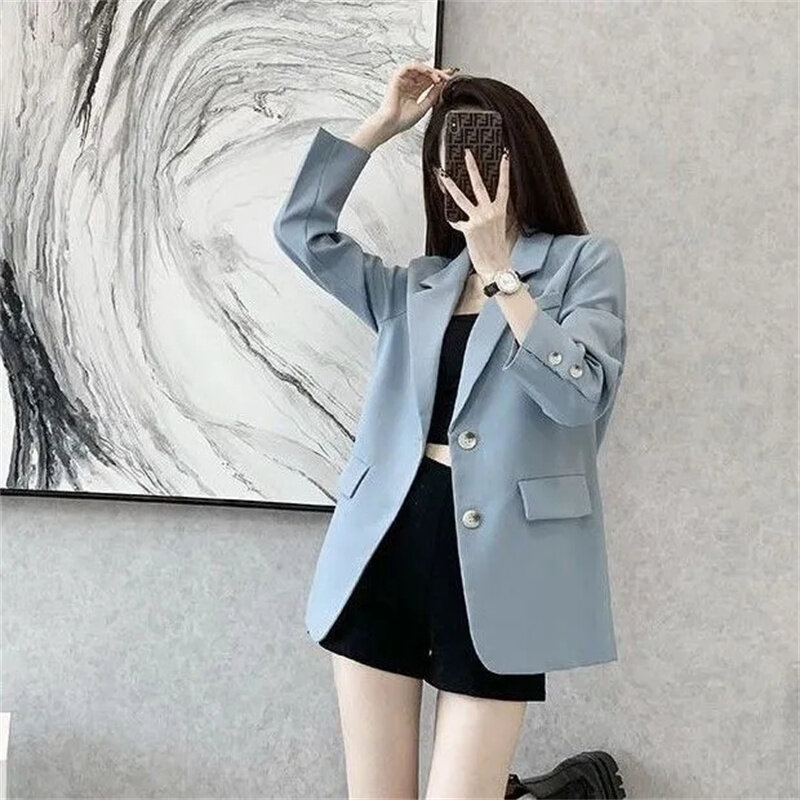 2024 New Women Office Lady Blazer Notched Suit Women's Autumn Ladies Long Sleeve Single Breasted Outerwear Stylish Tops