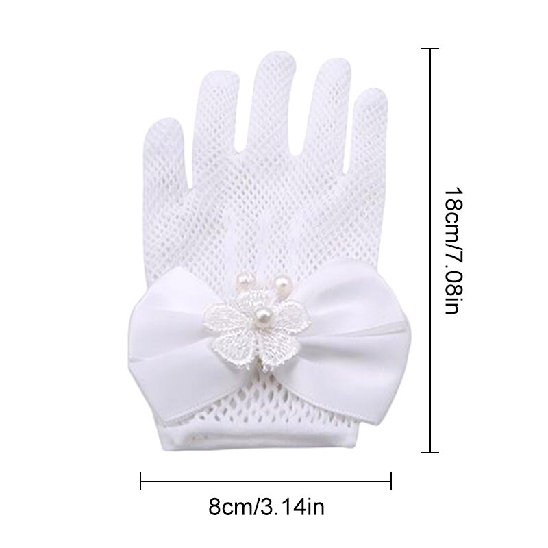 1 Paar Bruiloftsfeest Kant Bruid Handschoenen Elegante Vrouwen Bruids Korte Witte Handschoenen Ademende Tule Strik Parel Ceremonie Accessoires