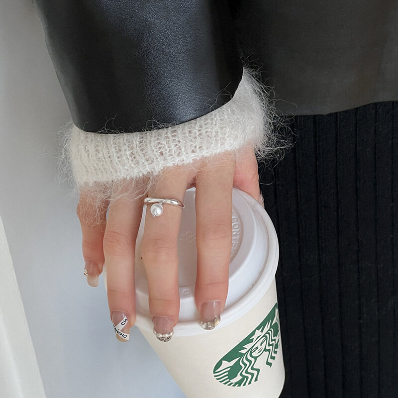925 szterlingów srebrny geometryczny pierścionki z frędzlami dla kobiet mężczyzn prosty Design moda otwarta regulowana ręcznie robiona para pierścionek prezent