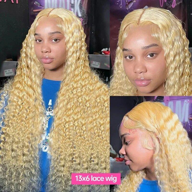 13x6 HD Transparent Lace Front Human Hair Wig 613 Blonde Deep Wave Lace Frontal Wig 250 Density Preplucked curly wig Brazilian