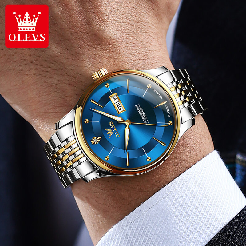 ساعة ميكانيكية أوتوماتيكية زرقاء من الفولاذ المقاوم للصدأ للرجال ، ساعة يد رياضية مقاومة للماء ، علامة تجارية فاخرة ، أزياء