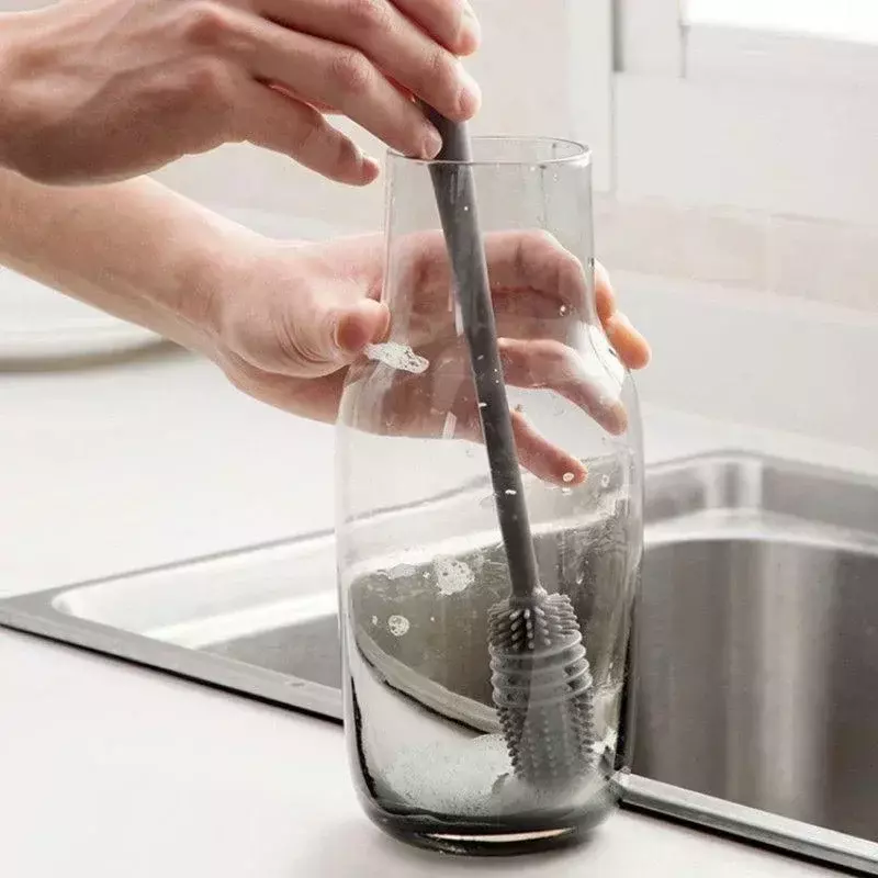 แปรงขัดถ้วยมีตะแกรงขวดนมทำจากซิลิโคนอุปกรณ์ทำความสะอาดครัวน้ำยาทำความสะอาดกระจก botol minuman ด้ามจับยาว sloki kaca