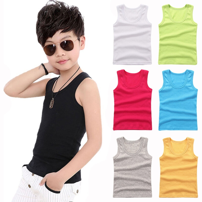 Kids Underwear Boys Vests Children Summer Vest Tops for Girls Solid Tank Top Boy Clothes Cotton Tees Sleeveless 2 to 12Y