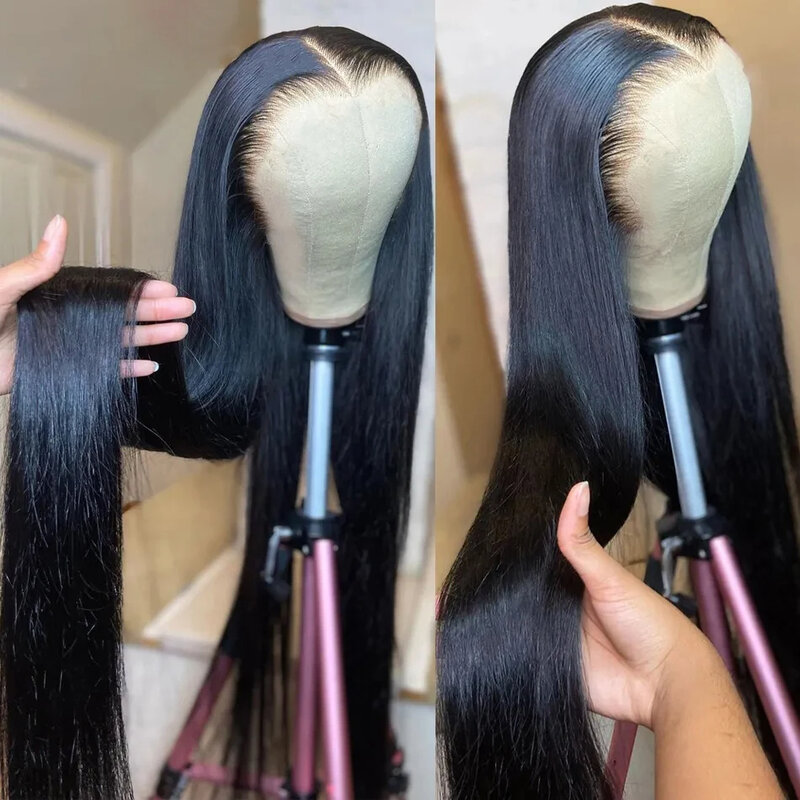 Peluca de cabello humano liso para mujeres negras, postizo de encaje Frontal transparente HD de 26 y 30 pulgadas, 13x4, 13x6, Remy brasileño