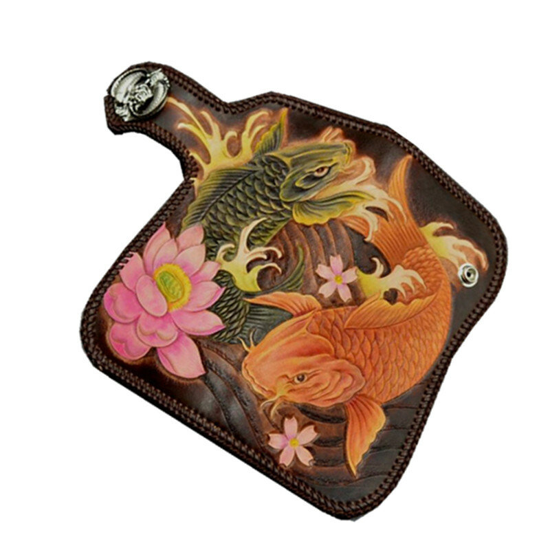 Pesce intagliato a mano portafogli da donna porta carte portamonete pochette lunga da uomo in pelle conciata al vegetale regali fatti a mano