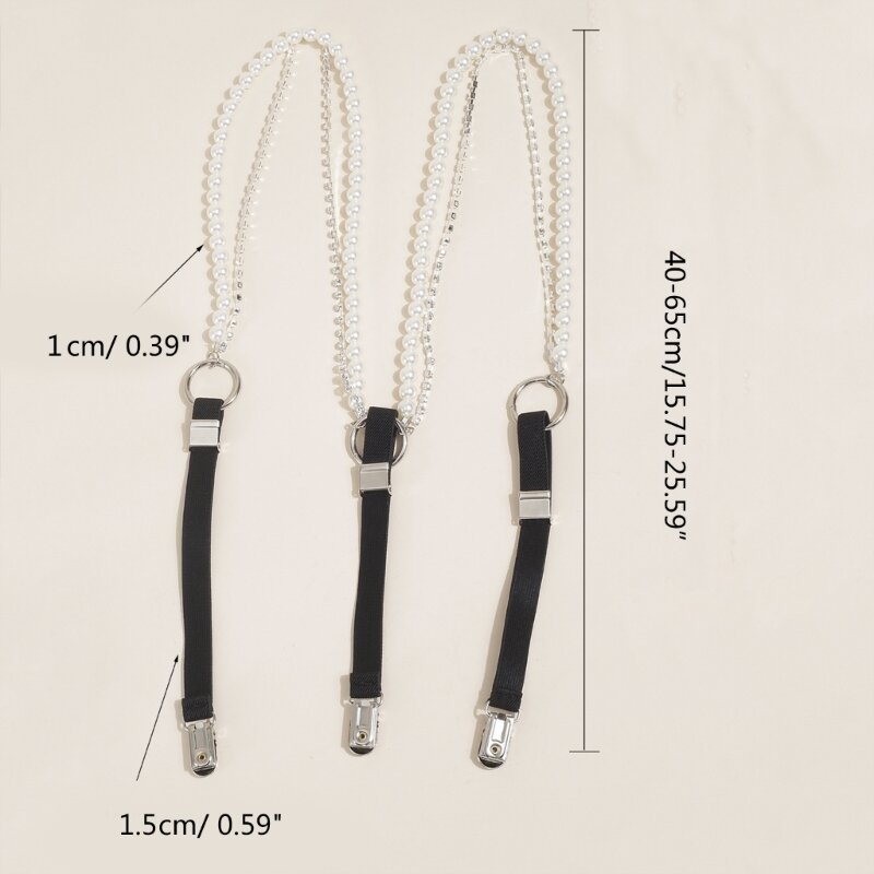 Bretelle regolabili con perlati, unisex, per donna, ragazza, clip elastica a forma Y su bretelle, 3 clip per pantaloni