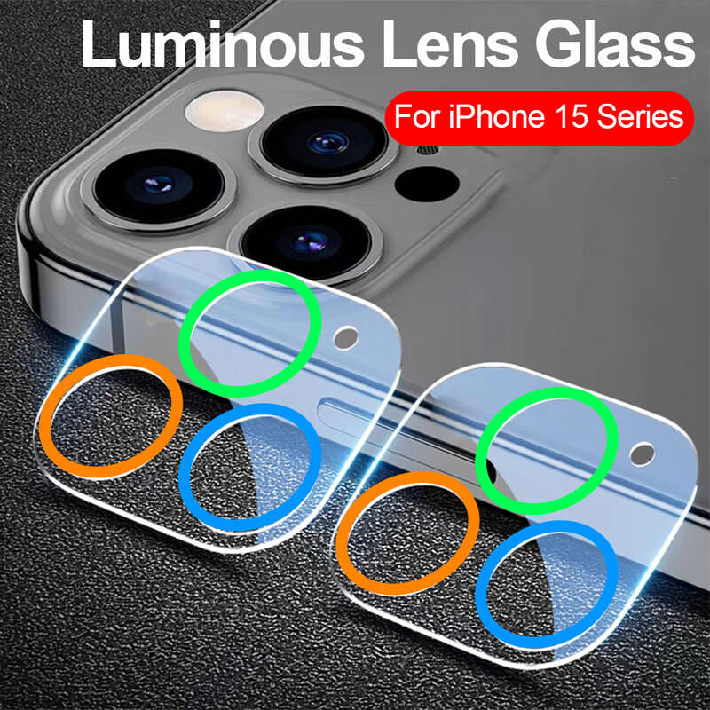 Protectores luminosos para lente de cámara trasera, película de vidrio templado para iPhone 15 Plus Pro MAX