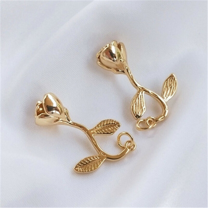 14K Gold-filled Three-dimensional Rose Pendant DIY Earrings Pendants Strings Jewelry Materials, Accessories C383
