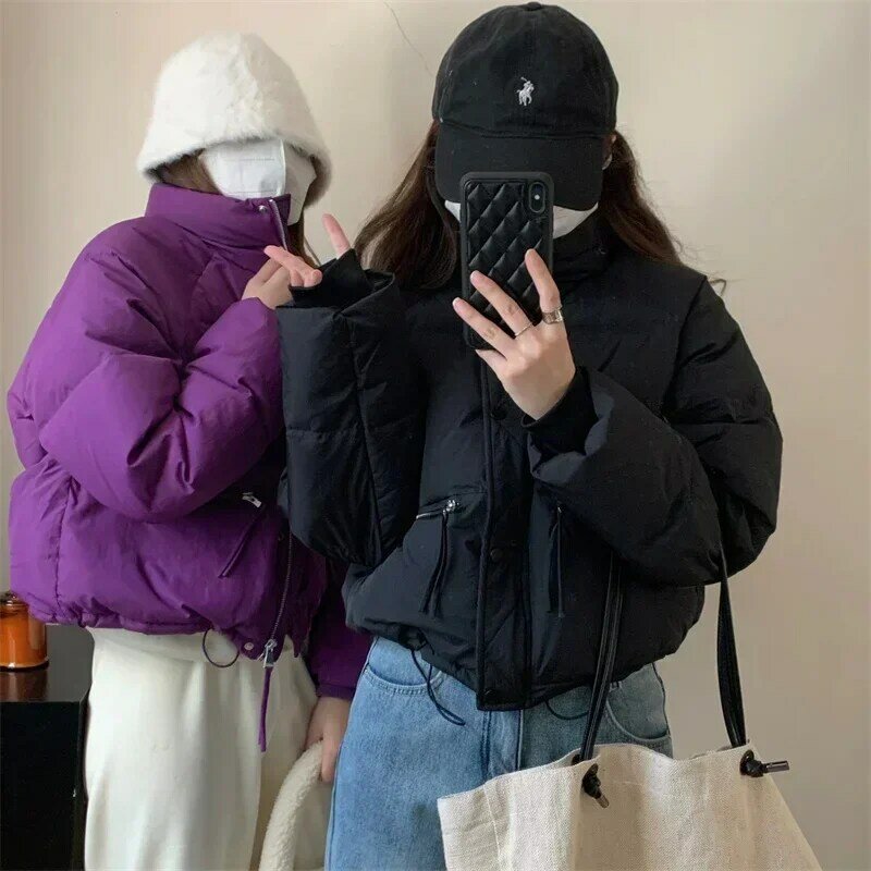 Winter Koreaanse Mode Verdikte Vrouwen Jas 2023 Staande Kraag Dames Effen Korte Katoenen Jas Tops Warm En Zachte Kleding 30007