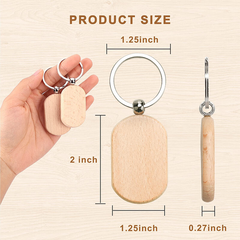 120Pcs Blank Wooden Key Chain Wood Blanks for Crafts