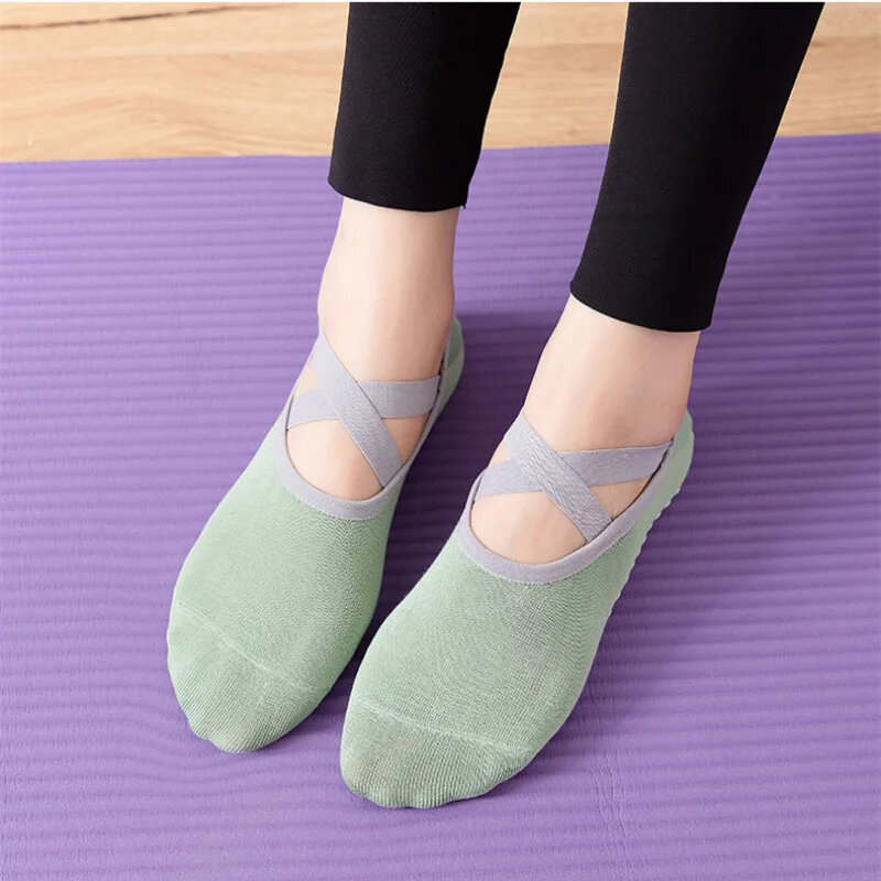 Kaus kaki Yoga silikon wanita, kaus kaki profesional Anti selip, kaus kaki Yoga silikon, 1 pasang, kaus kaki balet Pilates, kaus kaki olahraga dansa perban punggung terbuka