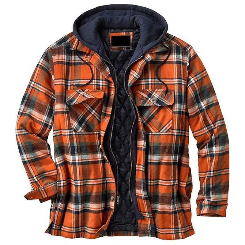 Giacca da uomo autunno inverno con cappuccio Harajuku Plaid Zipper cappotti a maniche lunghe Basic Casual Shirt giacche European American Size S-5XL