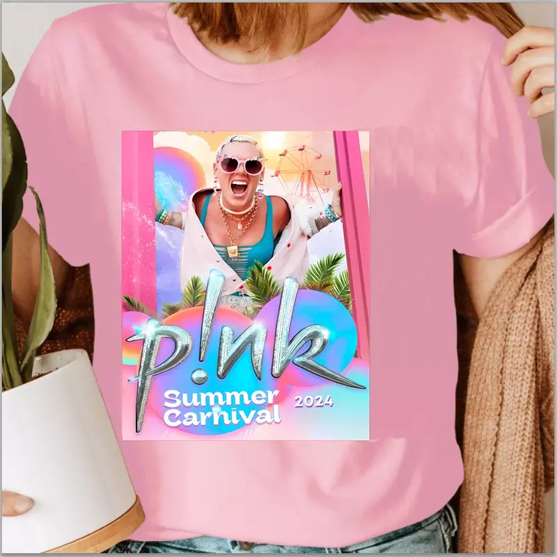 Modalna różowa karnawałowa trasa muzyczna P!nk letnia trasa męska T-shirt Unisex odzież estetyczna grafika koszulki