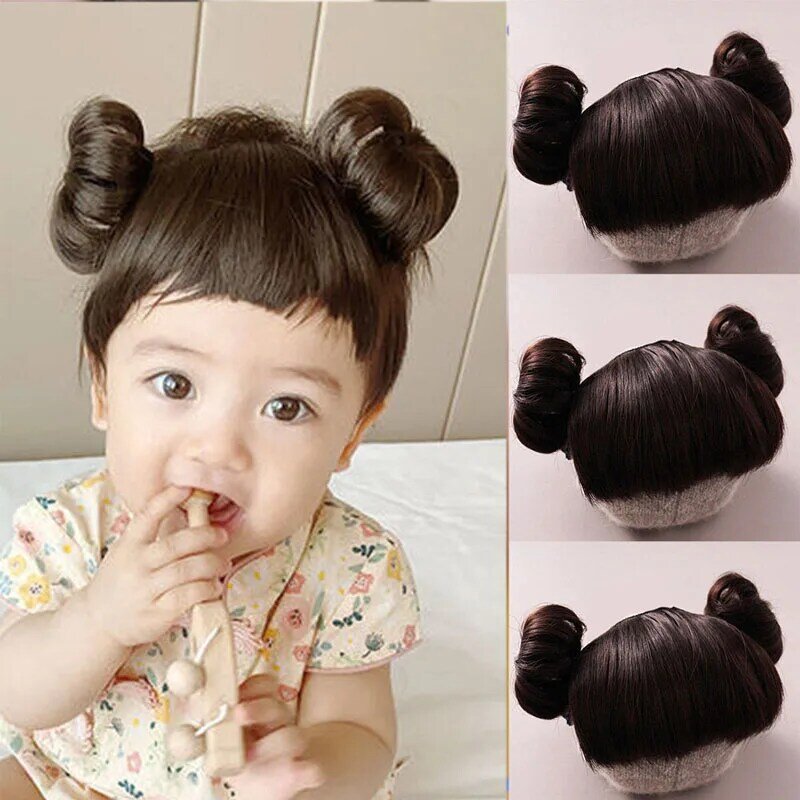 Synthetic Topper Hairpiece False Cute  Baby Girl Wig Hat Hairpiece Natural Wig Kids Girls Cosplay Headbands Headwear For Baby