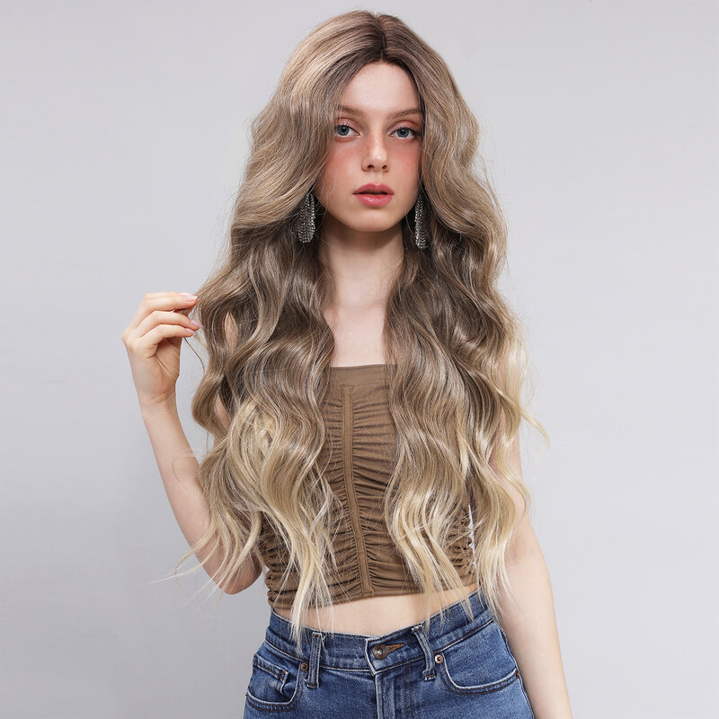 Smilco Blonde Kanekalon T-Part 13X5X1 Lace Front Synthetic Curly Wigs For Women Invisible Lace Front Preplucked Heat Resistant