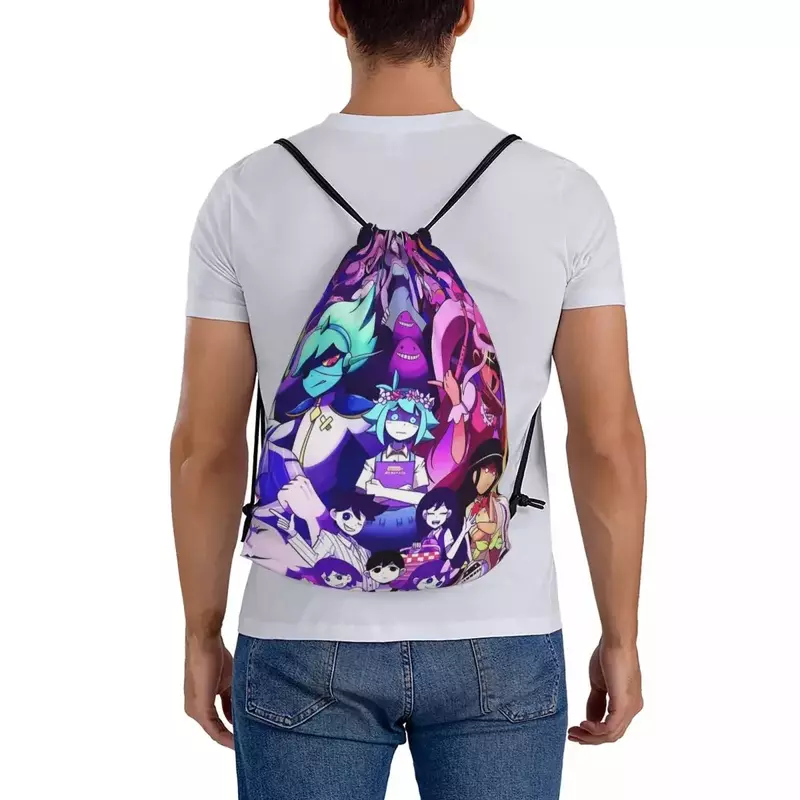 Omori Anime Video Game Backpacks Portable Drawstring Bags Drawstring Bundle Pocket Storage Bag Book Bags For Man Woman School