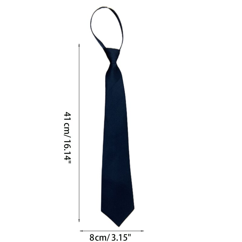 Gravata estreita seda retrô cor sólida com zíper uniforme escolar pré-amarrado para flecha