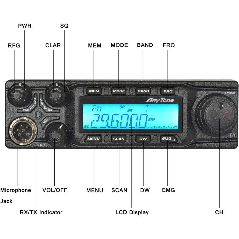 AnyTone AT-6666 10 Meter Radio High Power 15W/45W/60W 40CH Mobile Transceiver SSB(PEP)