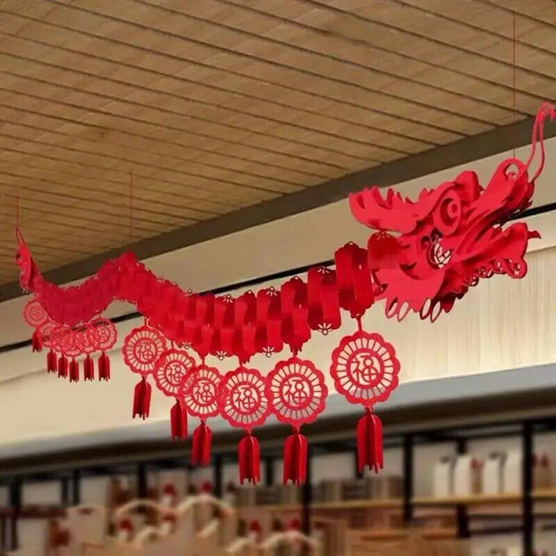 Perlengkapan pesta Festival Musim Semi 2024 dekorasi langit-langit Naga Tahun Baru Tiongkok ornamen tahun Lunar untuk toko pesta Restoran