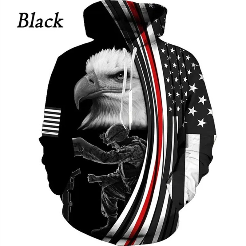 Sudadera con capucha de águila calva americana para hombre y mujer, jerséis con estampado 3D de bandera nacional, ropa Harajuku, y2k