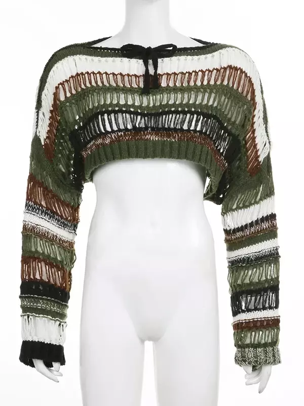 E-girl-jerséis de punto a rayas góticas para mujer, suéter Retro de la Academia oscura, Y2K, jerséis Vintage Harajuku Grunge, ropa de otoño, 2000s