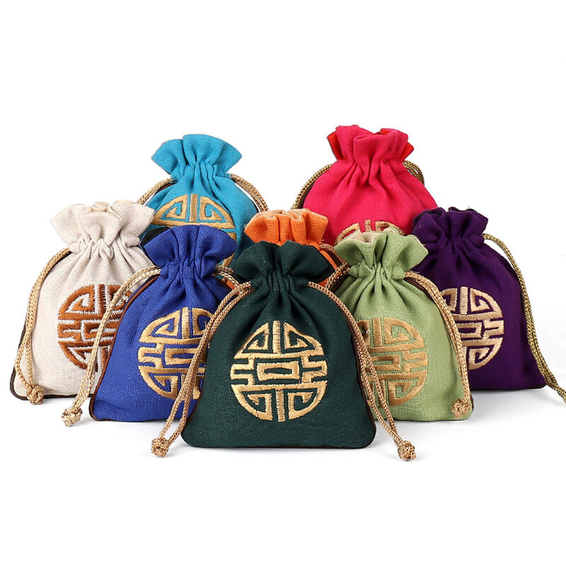 5 pçs sacos de jóias organizador bolsa de viagem clássico chinês bordado festa casamento presente embalagem cordão saco