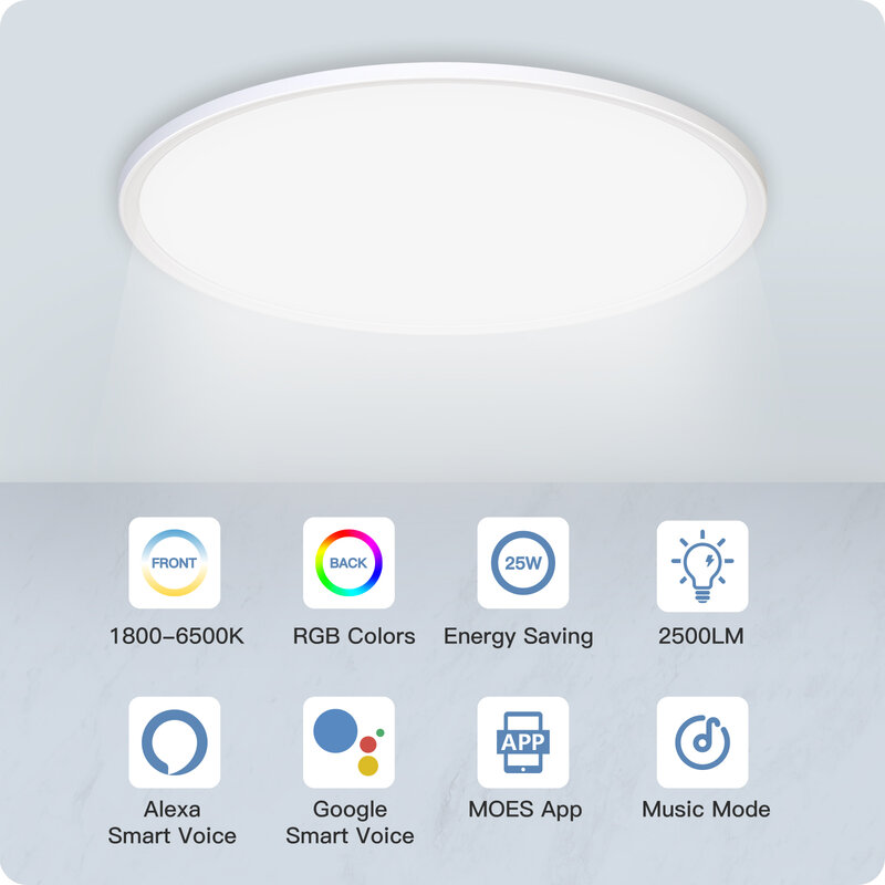 MOES inteligentne WIFI oświetlenie sufitowe ultracienkich oszczędzania energii RGB możliwość przyciemniania oświetlenie LED lampa TUYA pilot aplikacji sterowanie głosem Google Alexa