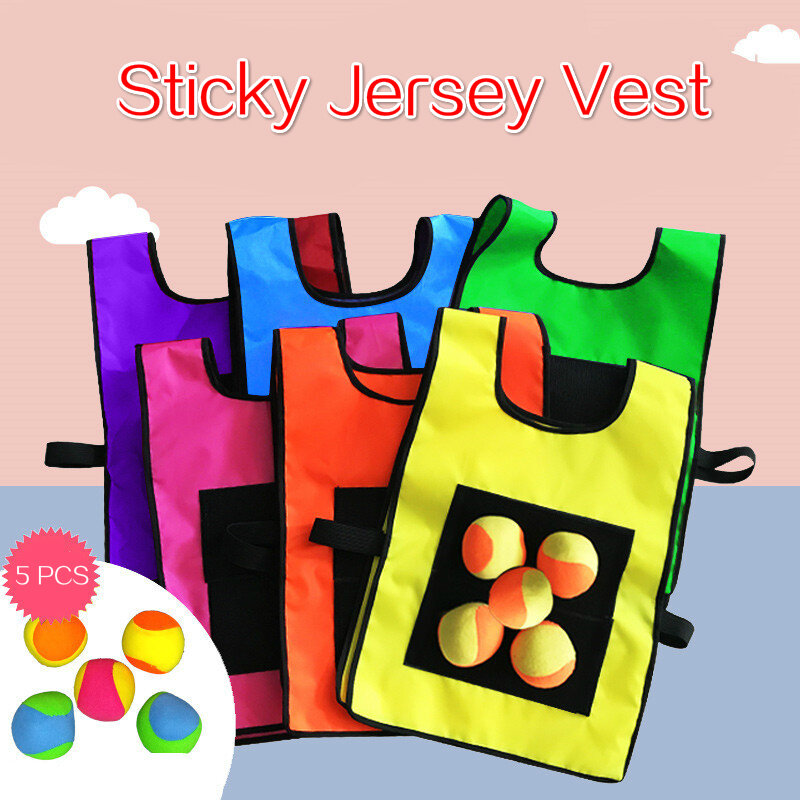Chaleco de juego de Jersey pegajoso para niños, accesorios de juego de deporte al aire libre, chaleco con bola pegajosa, juguetes de lanzamiento para niños, juguete deportivo