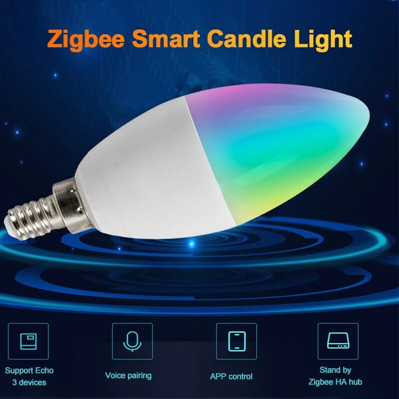 CORUI-Lâmpada Inteligente Vela, Lâmpada LED, Controle Remoto, Compatível com Alexa, Google Home, Tuya, Zigbee, E14, E12, RGBCW, 5W