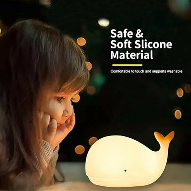Cute Whale Animal Night Light 7 colori Silicone Usb ricaricabile luci notturne decorazioni per la stanza lampada da tavolo regali per bambini