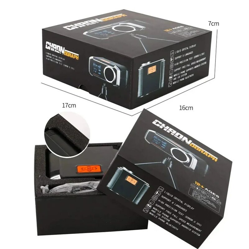 Medidor de velocidad cronógrafo Compatible con Bluetooth, pantalla LCD, instrumentos de medición de velocidad, tirachinas, arco