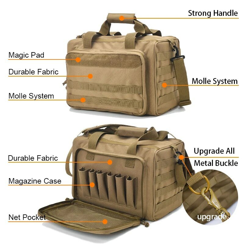 Tactical Gun Range Storage Bag, Molle Sistema, Caça ao ar livre Acessório, Nylon Gun Case, Pistol Tool, Shoulder Pack, Sniper Black