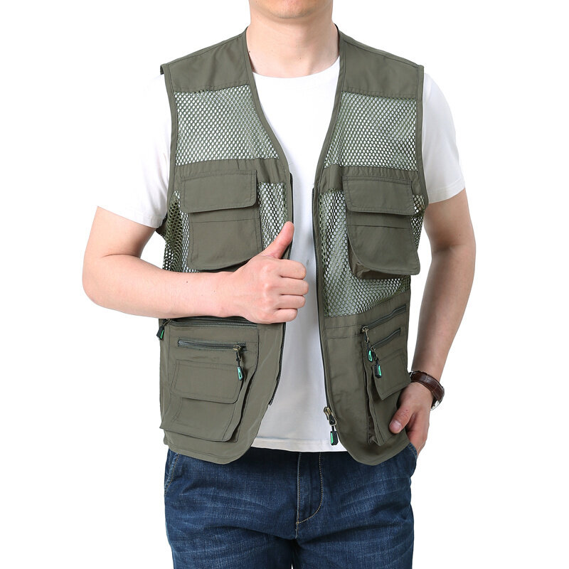 Big Size Bomber Sleeveless Vest Summer Thin Mesh Vest Outdoor Sportsfor Jackets Casual Tactical Work Wear Camping Fishing Vests