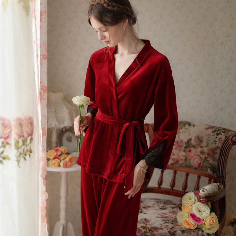Conjuntos de Pijamas de terciopelo para mujer, ropa interior de alta calidad, cómoda, manga larga, talla S, M, L