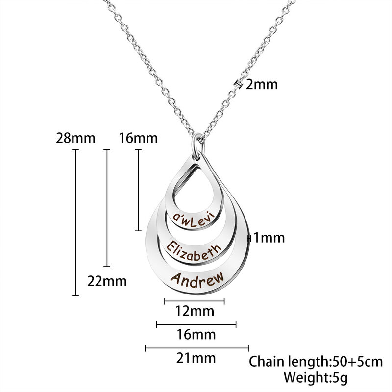 Personalized Names Necklace  Stainless Steel Water drop Pendant Necklace Personalized Mothers Day Gift