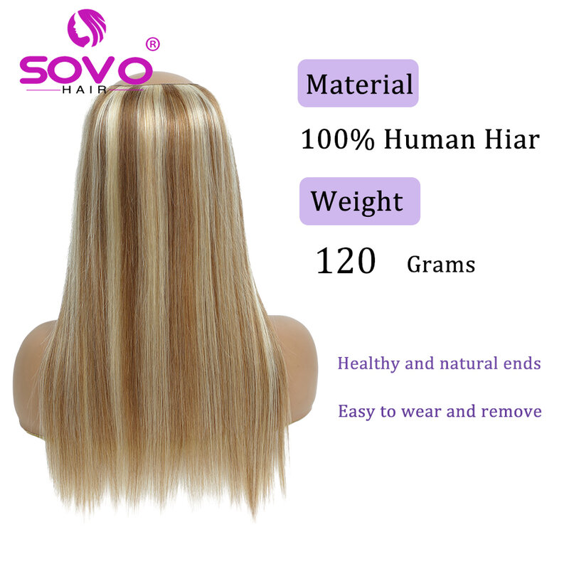 Ekstensi rambut bentuk V 100% rambut manusia lurus satu potong dengan 5 klip 120g klip pada ekstensi rambut alami kepala penuh