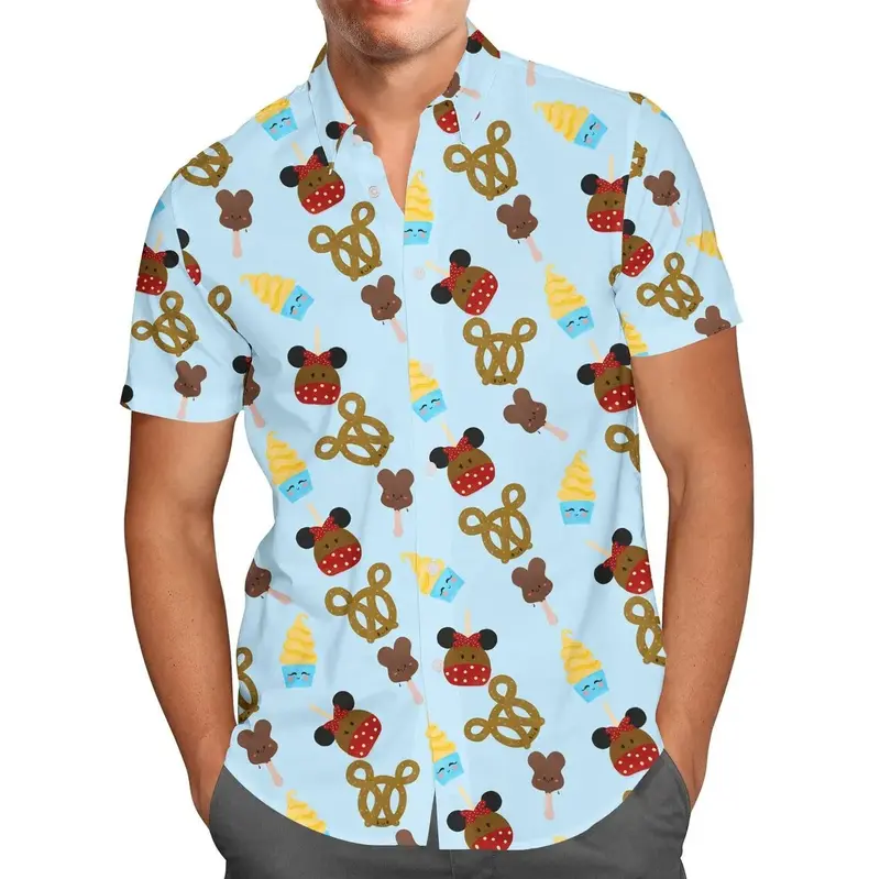 Гавайская рубашка Safari с ушками Микки Мауса, мужская повседневная Пляжная рубашка с короткими рукавами и пуговицами на пуговицах в стиле Disney Animal Kingdom