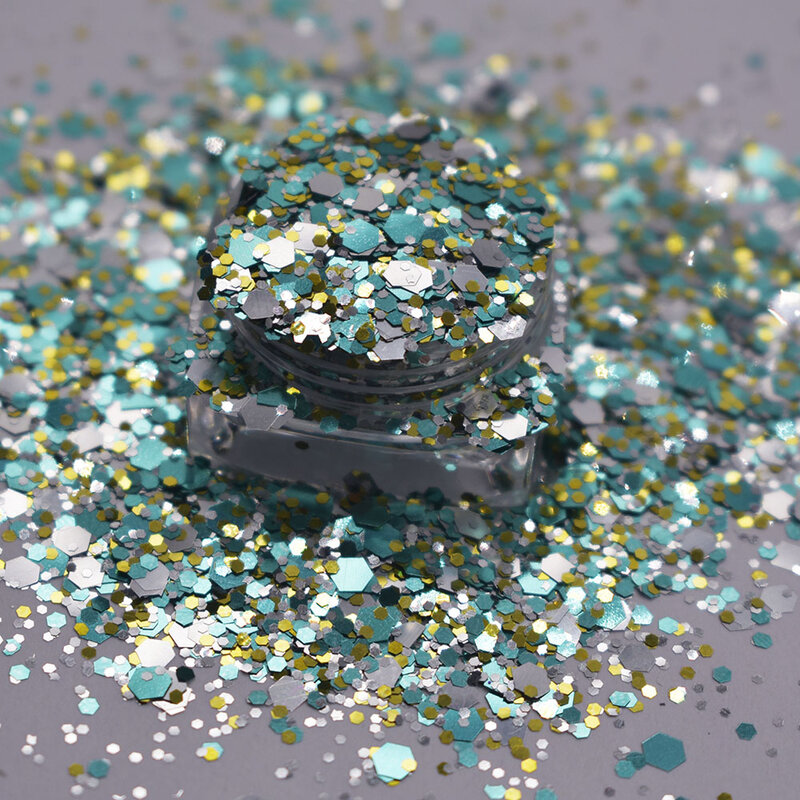 10กรัม/ถุงใหม่ผสม Chunky Glitter Iridescent Flakes Slice หกเหลี่ยม Sparkly เล็บตกแต่งศิลปะอุปกรณ์เสริม