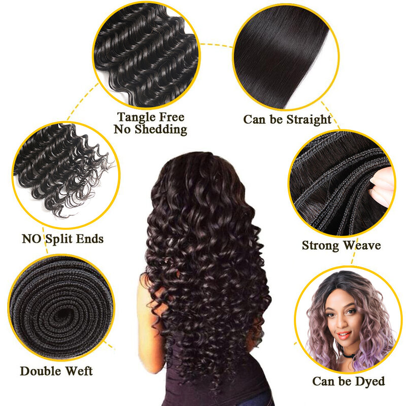 Deep Wave Hair Bundles Deals Remy Deep Wave Human Hair Bundels Extension 100% Menselijk Haar Weven Natuurlijke Kleur Haarverlenging