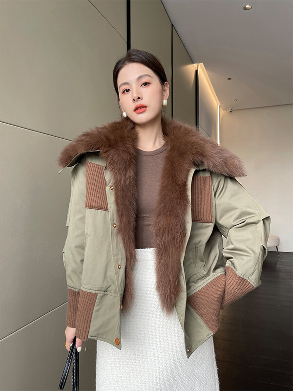 2022New Fur Jacket Women Big Fox Fur Collar With Removable Rex Rabbit Fur Liner Parka Warm Women's High Grade 100% Fox Fur Coat