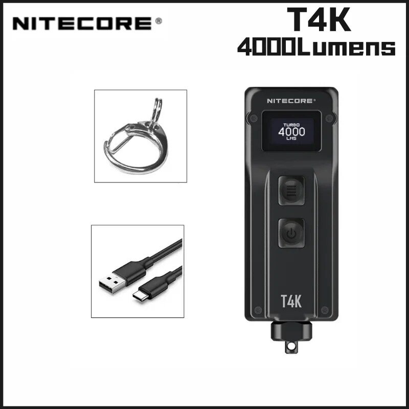 NITECORE T4K 4000 lumen portachiavi portatile torcia USB ricaricabile utilizza 4xCREE XP-12 V6 Mini torcia a Led