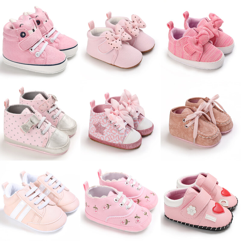 ピンクのプリンセスシューズ,ファッショナブルなスニーカー,ソフトソール,滑り止め,0〜1歳の赤ちゃんのための