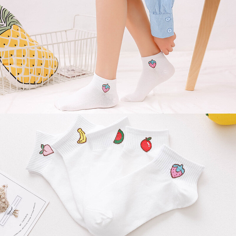 Женские цветные невидимые короткие женские носки с фруктами, удобные летние хлопковые носки-лодочки для девочек, низкие до щиколотки